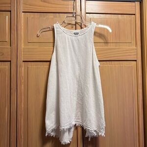 Aerie XS Lightweight White Sleeveless Tank Top with Frayed Hem